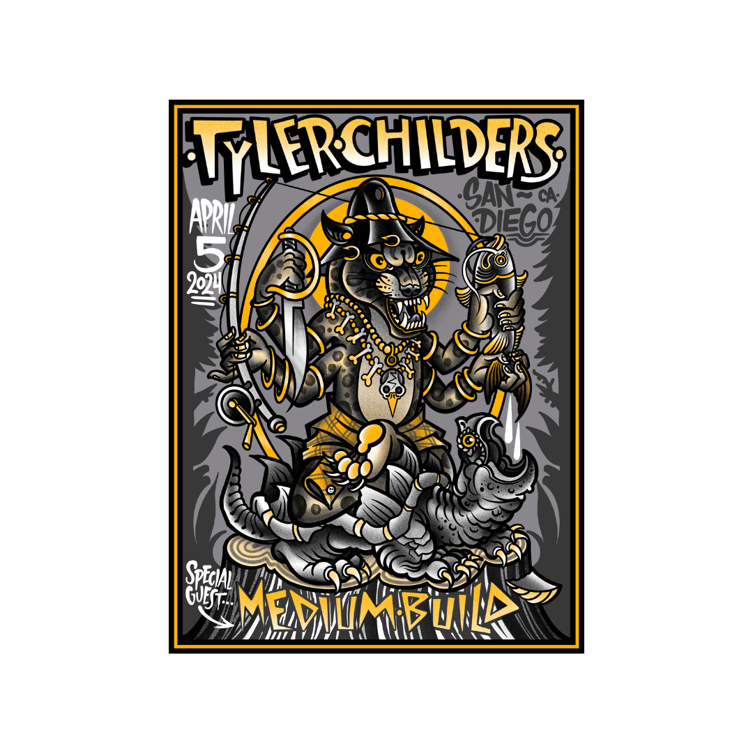 Official Tyler Childers Merchandise. Mule Pull Tour 2024 San Diego Numbered Poster.