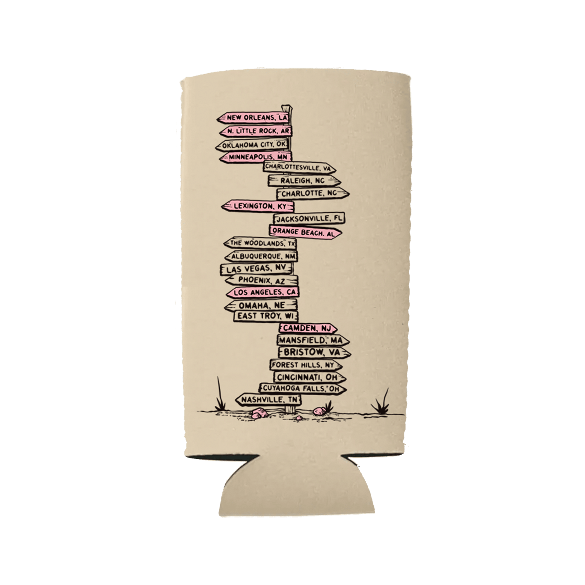 On The Road Signpost Tall Boy Koozie